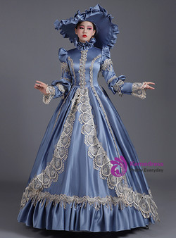 Satin Lace High Neck Long Sleeve Baroque Vintage Dress Satin Lace High Neck Long Sleeve Baroque Vintage Dress