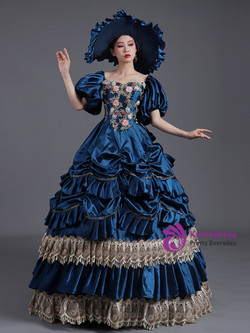 Ball Gown Satin Puff Sleeve Appliques Victorian Rococo Dress