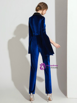 Royal Blue Long Sleeve V-neck Jumpsuits With Pocket