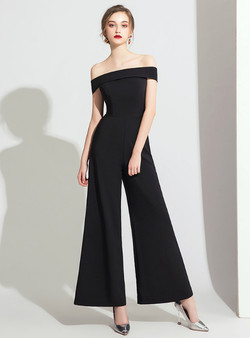 Black Off the Shoulder Party Jumpsuits