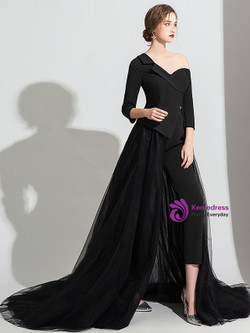 Black Satin Tulle Trouser Skirt Party Suit