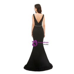 Black Deep V-neck Backless Mermaid Beading Prom Dress