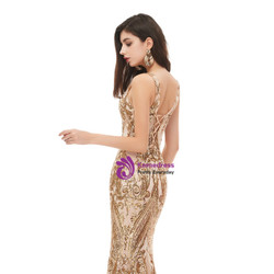 Sexy Champagne Gold Deep V-neck Prom Dress
