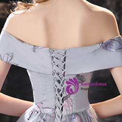 Gray Tulle Dragonfly Embroidery Sequins Long Prom Dress