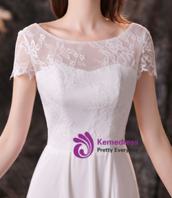White Gradient Chiffon Lace Cap Sleeve Prom Dress