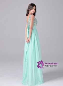 Green Chiffon Beading Crystal Backless Bow Prom Dress