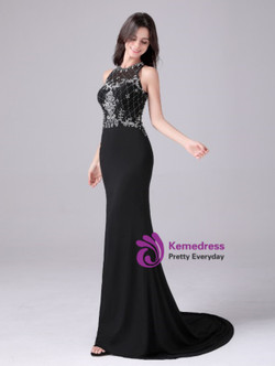 Black Mermaid Beading Crystal Prom Dress
