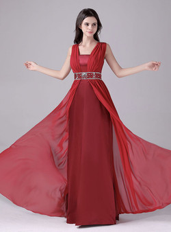 Burgundy and Red Chiffon Beading Crystal Prom Dress