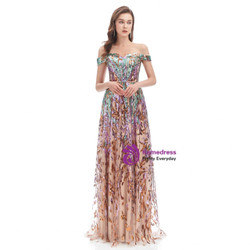 Colorful Sequins Off the Shoulder Long Prom Dress