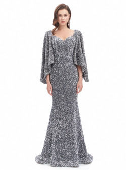 Mermaid Square Neck Silver Gray Prom Dress