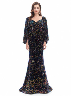 Navy Blue Mermaid Square Neck Long Prom Dress