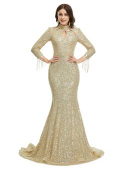Gold Mermaid High Neck Sequins Long Sleeve Prom Dress Gold Mermaid High Neck Sequins Long Sleeve Prom Dress