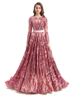 Fashion Pink Sequins Long Sleeve Backless Prom Dress Fashion Pink Sequins Long Sleeve Backless Prom Dress