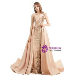 Sexy Gold Sequins Spaghetti Straps Prom Dress With Detachable Train Sexy Gold Sequins Spaghetti Straps Prom Dress With Detachable Train
