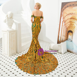 Sexy Green and Gold Mermaid Sequins Prom Dress Sexy Green and Gold Mermaid Sequins Prom Dress