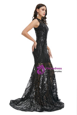 Black Mermaid See-through Sequins Prom Dress Black Mermaid See-through Sequins Prom Dress