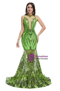 Green Mermaid See-through Sequins Prom Dress Green Mermaid See-through Sequins Prom Dress