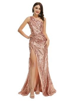 Casual Gold Sequins One Shoulder Prom Dress