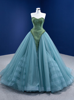 Green Satin Tulle Sweetheart Sleeveless Prom Dress