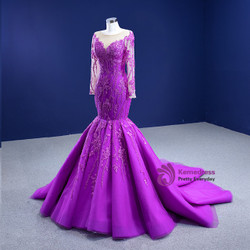 Purple Mermaid Long Sleeve Appliques Prom Dress Purple Mermaid Long Sleeve Appliques Prom Dress