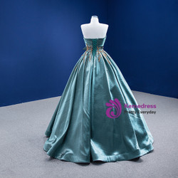 Green Satin Strapless Pleats Beading Prom Dress Green Satin Strapless Pleats Beading Prom Dress