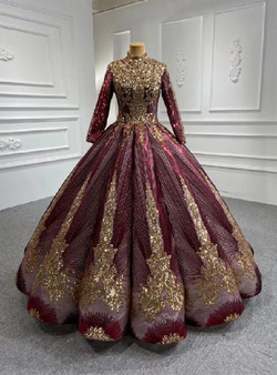 Long Sleeve High Neck Sequins Prom Dress