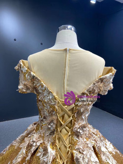 Adorable Gold Sequins Appliques Prom Dress