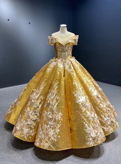 Adorable Gold Sequins Appliques Prom Dress