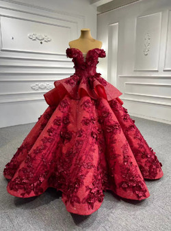 Lovely Burgundy Off the Shoulder 3D Flower Prom Dress