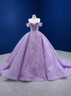 Purple Tulle Sequins Off the Shoulder Ball Gown Prom Dress
