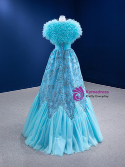 Blue Tulle Sweetheart Pleats Beading Pearls Prom Dress