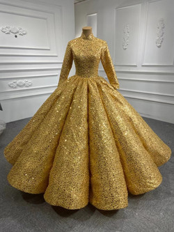 Gold High Neck Long Sleeve Sequins Prom Dress
