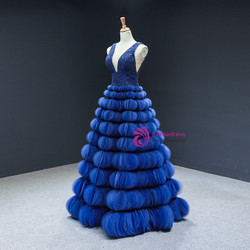 Romantic Royal Tulle Tiers V-neck Beading Prom Dress