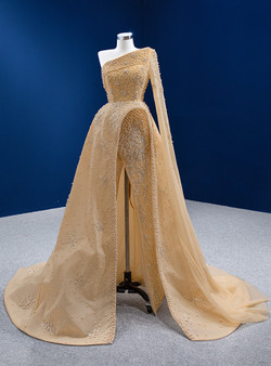 Champagne Tulle Pleats Pearls Beading Prom Dress Champagne Tulle Pleats Pearls Beading Prom Dress