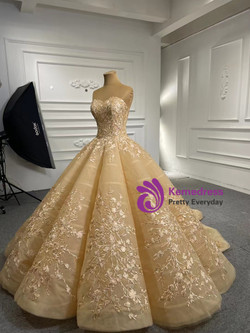 Champagne Sweetheart Lace Appliques Prom Dress Champagne Sweetheart Lace Appliques Prom Dress