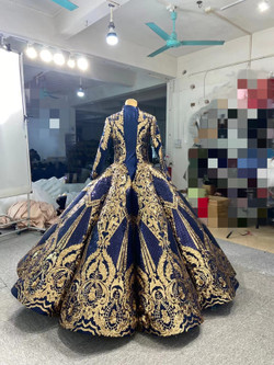 Navy Blue High Neck Sequins Long Sleeve Princess Prom Dress