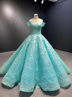 Blue Tulle Lace Off the Shoulder Appliques Prom Dress Blue Tulle Lace Off the Shoulder Appliques Prom Dress