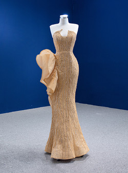 Champagne Mermaid Sequins Strapless Prom Dress