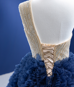 Blue Tulle Pleats One Shoulder Pleats Beading Prom Dress Blue Tulle Pleats One Shoulder Pleats Beading Prom Dress