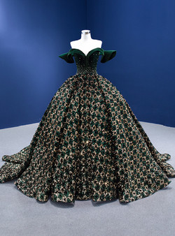 Green Ball Gown Sequins Off the Shoulder Beading Prom Dress