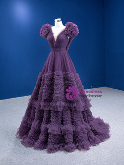 Fabulous Purple Tulle V-neck Pleats Prom Dress Fabulous Purple Tulle V-neck Pleats Prom Dress