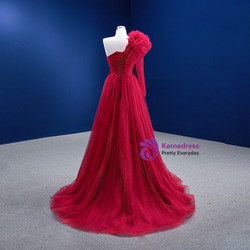 Red Tulle One Shoulder Split Prom Dress Red Tulle One Shoulder Split Prom Dress