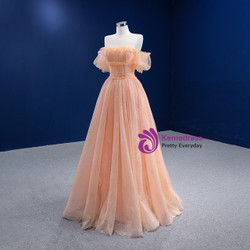 A-Line Tulle Off the Shoulder Pleats Beading Prom Dress A-Line Tulle Off the Shoulder Pleats Beading Prom Dress