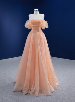 A-Line Tulle Off the Shoulder Pleats Beading Prom Dress A-Line Tulle Off the Shoulder Pleats Beading Prom Dress