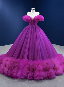 Fuchsia Ball Gown Tulle Off the Shoulder Prom Dress Fuchsia Ball Gown Tulle Off the Shoulder Prom Dress