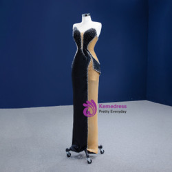 Black Sheath Strapless Beading Crystal Prom Dress