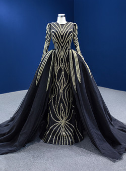 Black Mermaid Beading Sequins Prom Dress With Detachable Train