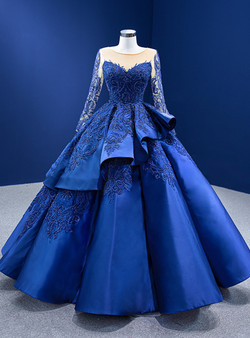 Royal Blue Satin Appliques Beading Prom Dress Royal Blue Satin Appliques Beading Prom Dress