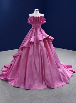 Stylish Fuchsia Satin Pleats Prom Dress
