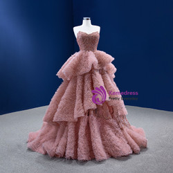 Pink Tulle Tiers Beading Sequins Prom Dress Pink Tulle Tiers Beading Sequins Prom Dress